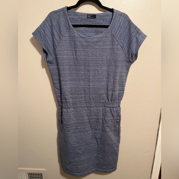 GAP Blue Jersey Short Sleeve Elastic Waist Dress (Size Large-Tall) - Picture 2 of 11